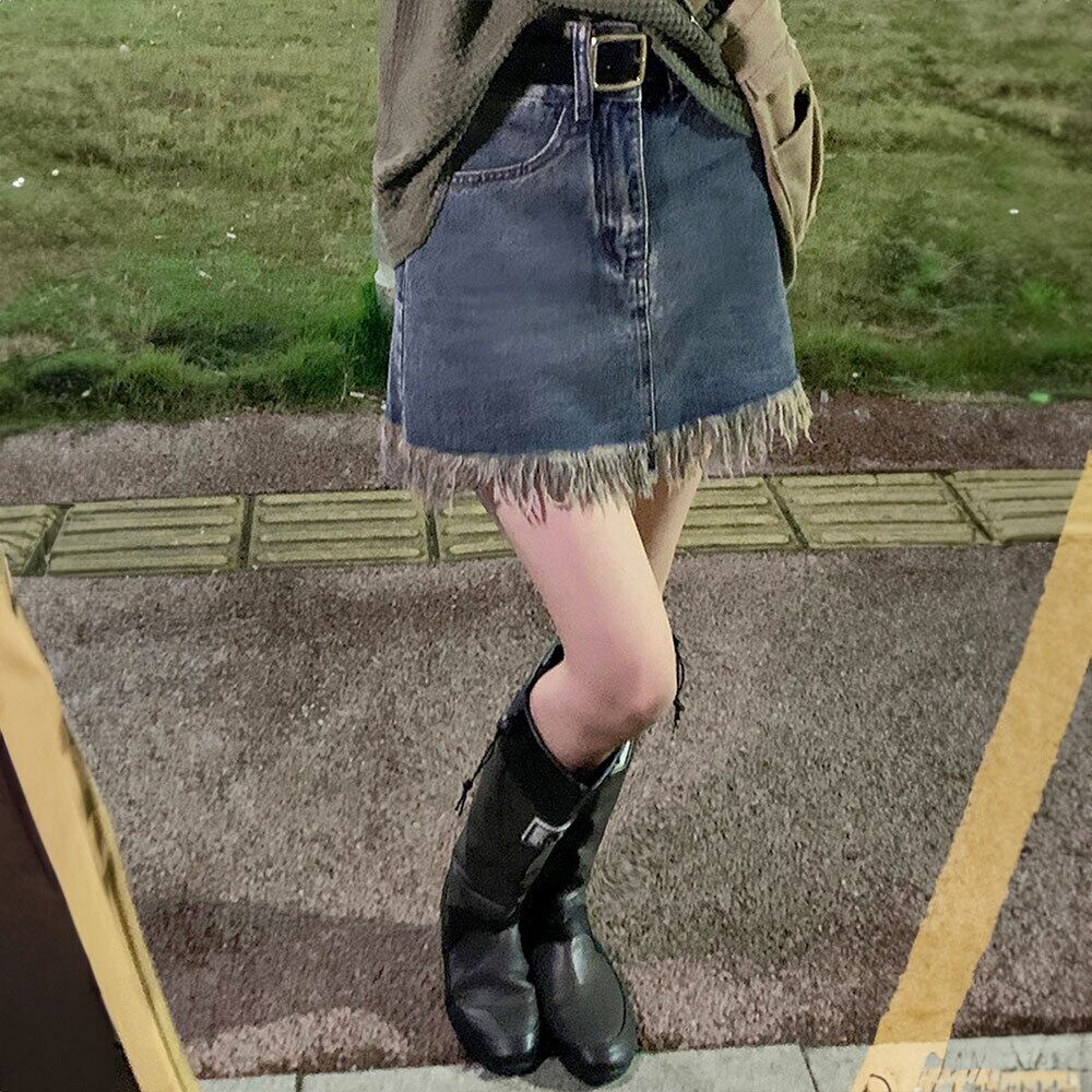 デニム ミニスカート レディース 春夏秋 韓国 デニムスカート おしゃれ 大人 かわいい フリンジ ハイウエスト カジュアル ヴィンテージ ストリートファッション Aライン 大人可愛い 大人女子