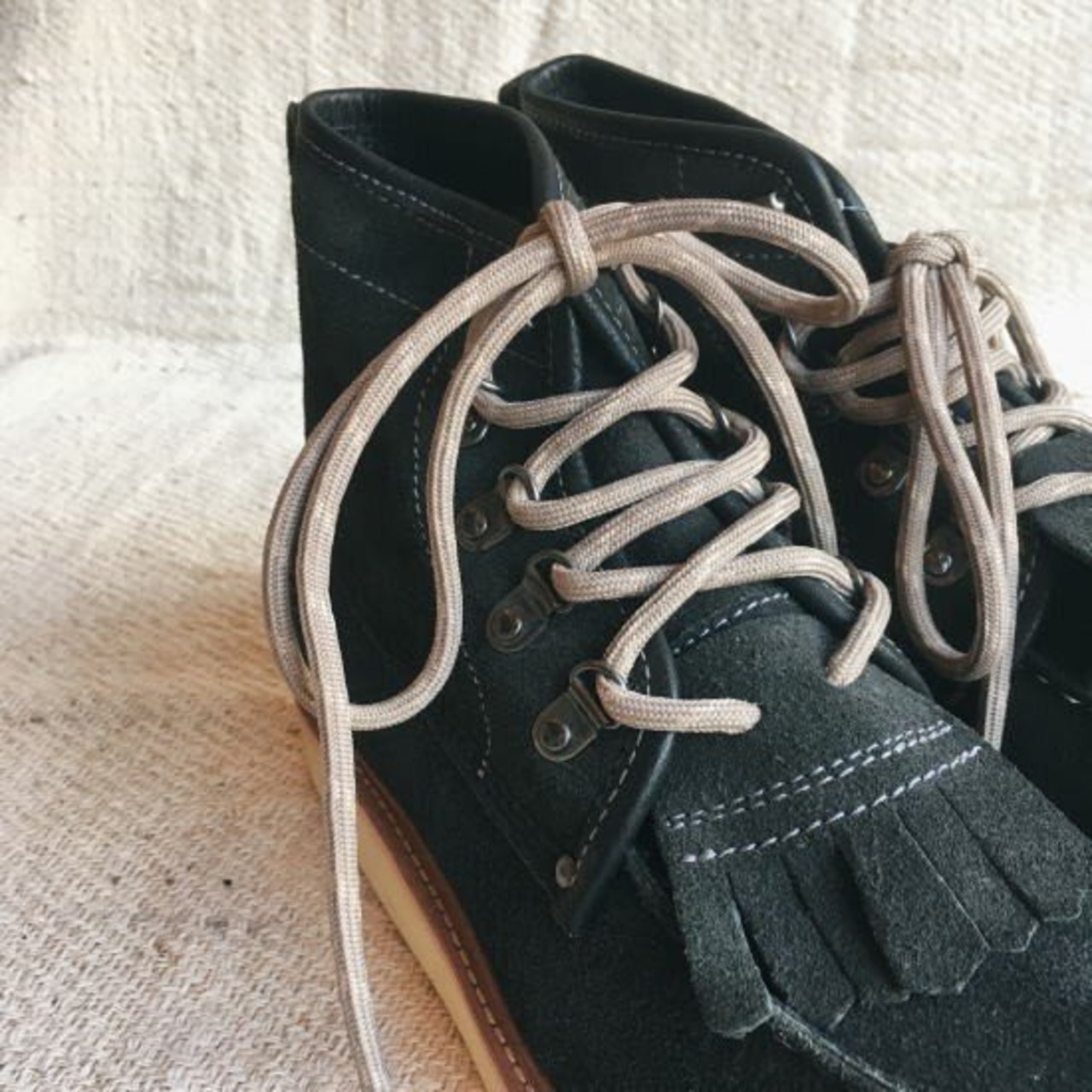  BICASH　レースアップスエードショートブーツ　ブラック 