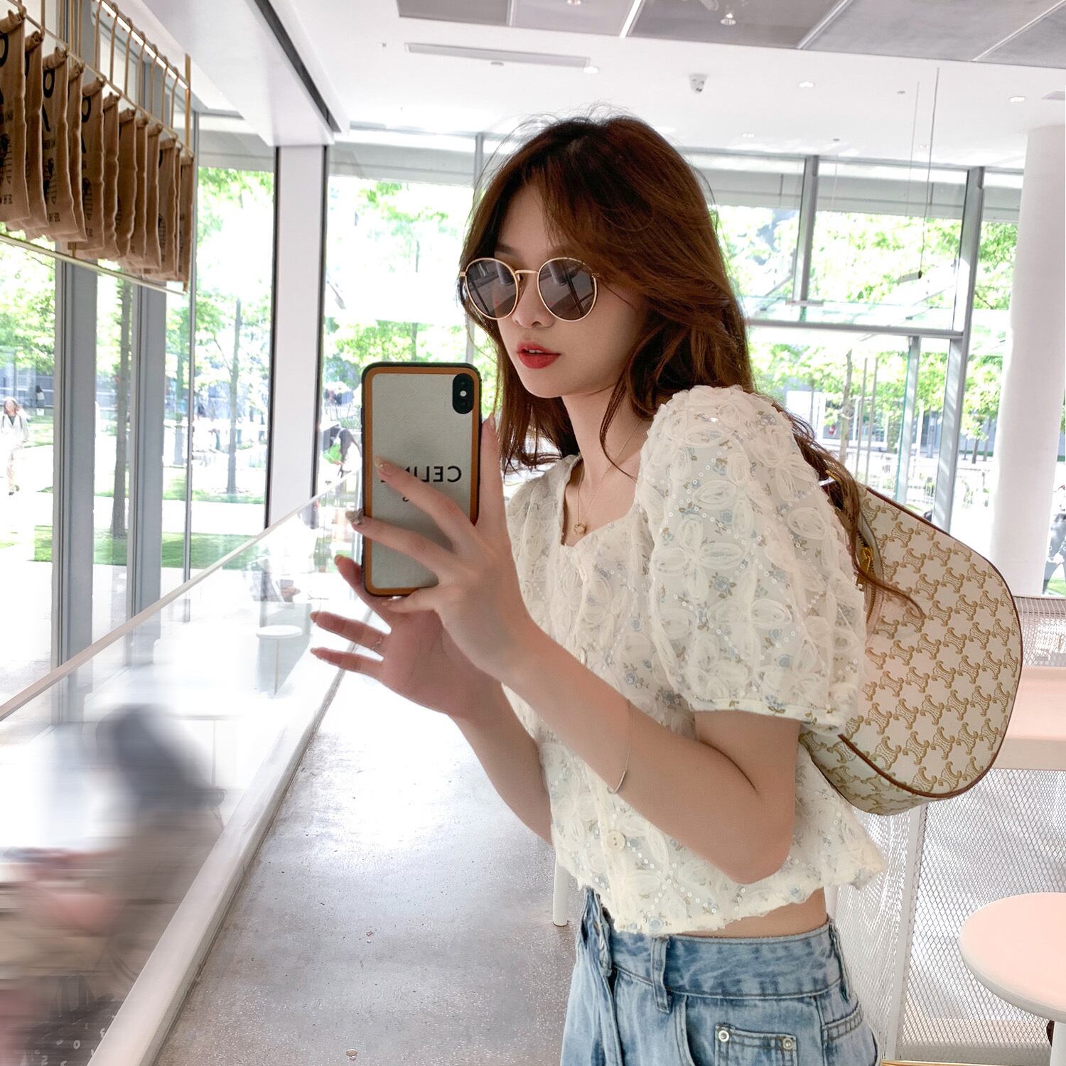 サマースタイルショートレースシフォンブラウス ホワイトシャツ 大人ガーリー スウィート キュート カジュアル 夏物 ステッチ 6Du_Shop_Women67927374994