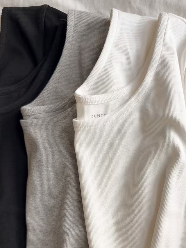 (予約) ounce / Rib curve u neck tee 3color