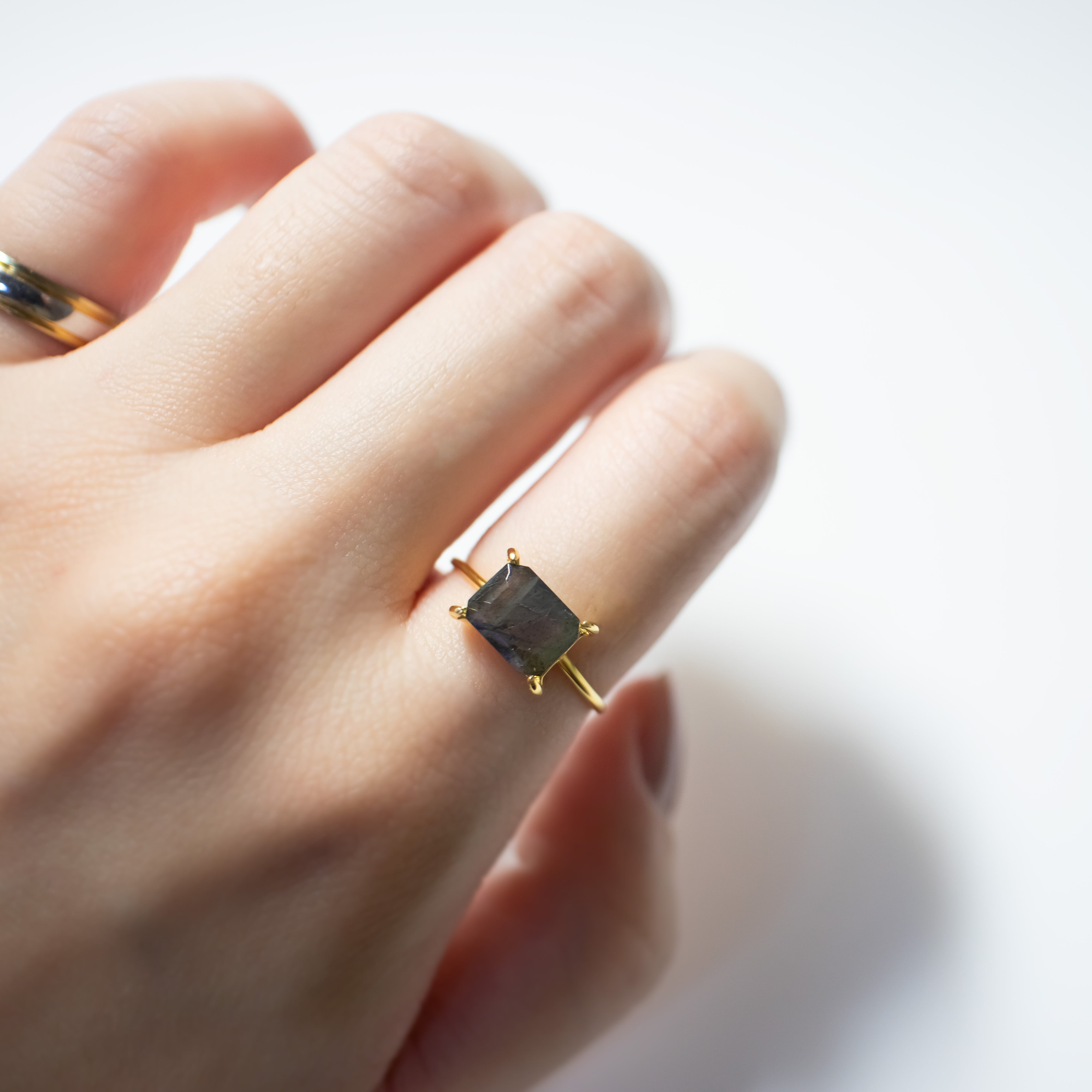 ラブラドライト レクタングル リング【フリーサイズ】指輪 天然石