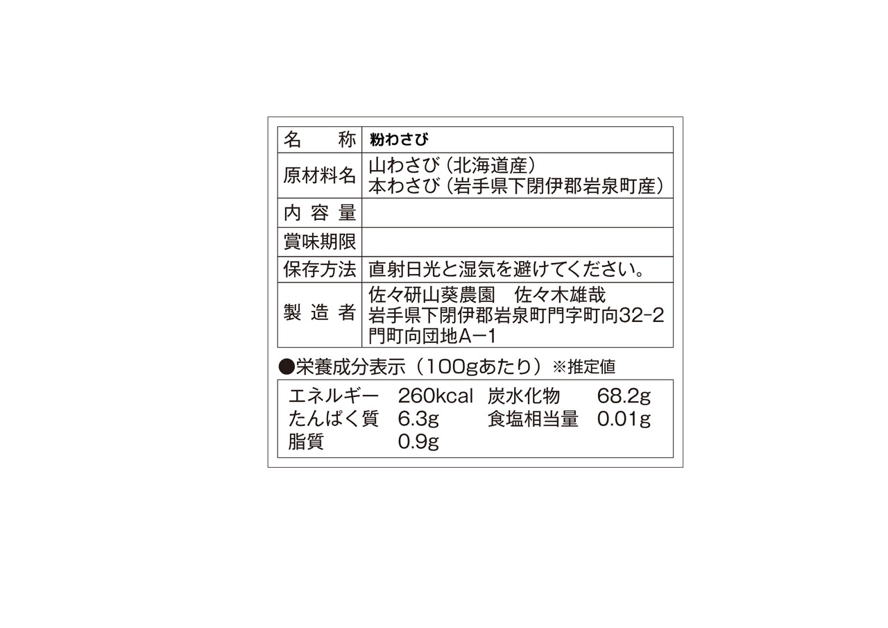 わさび農家の粉わさび30g入り（送料無料）