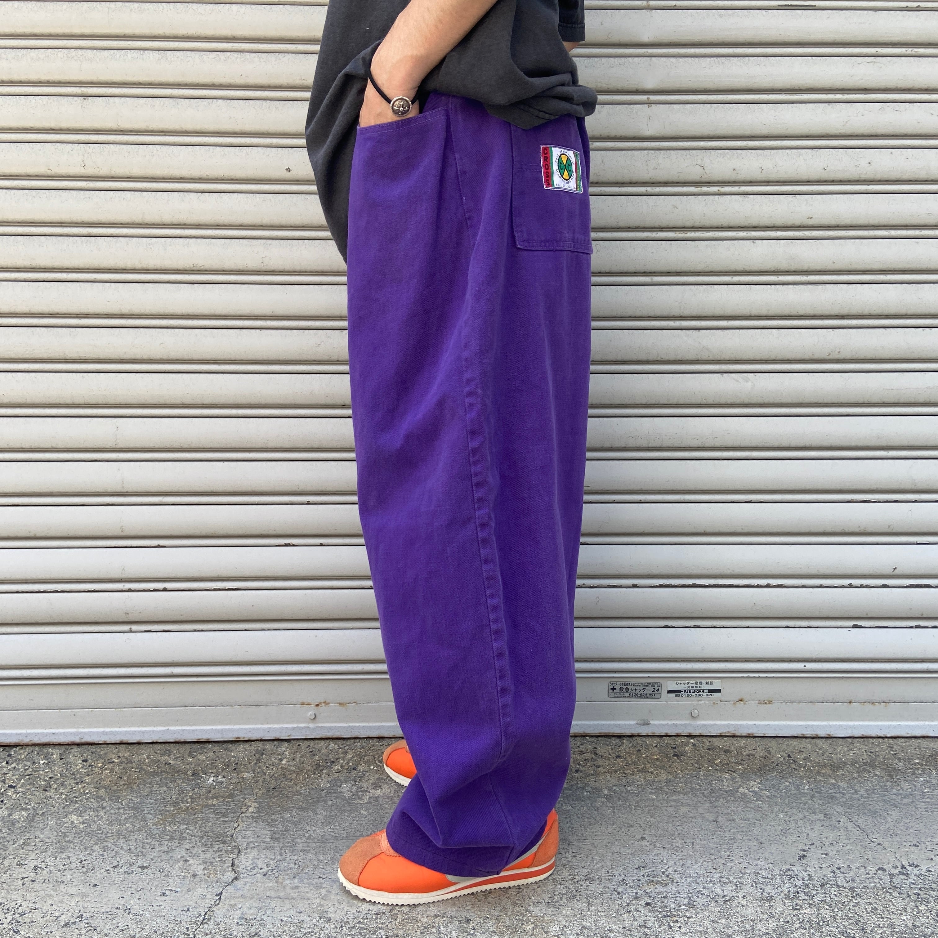 90s USA製 クロスカラーズ ワイドバギーパンツ カラーデニム 紫 W38