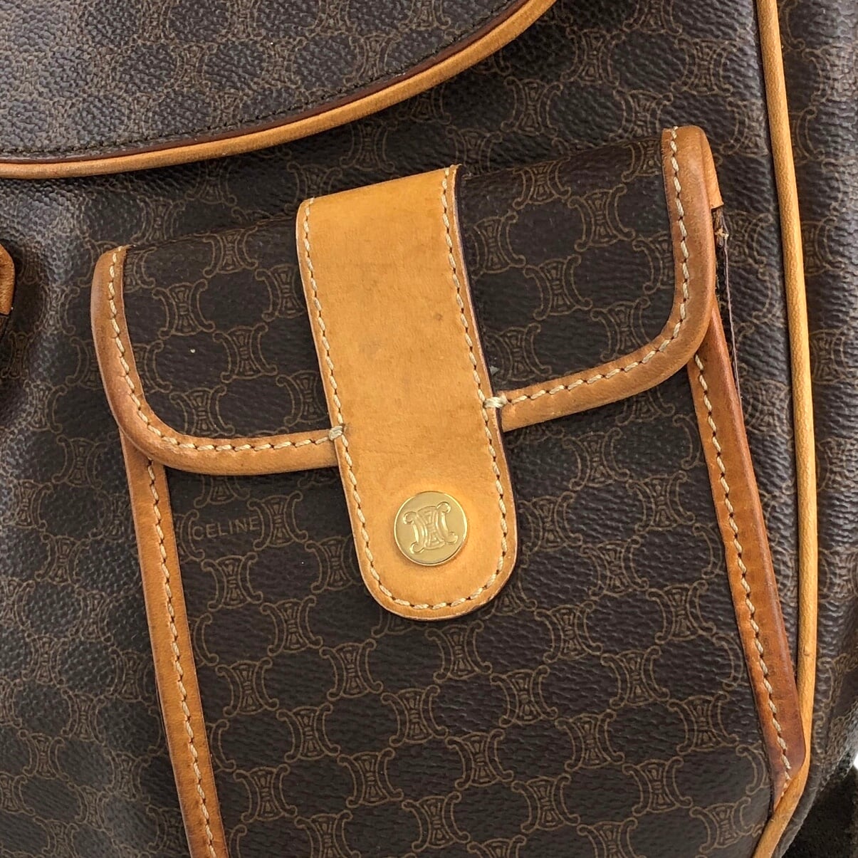 CELINE セリーヌ マカダム ショルダーバッグ ブラウン PVC ダブル