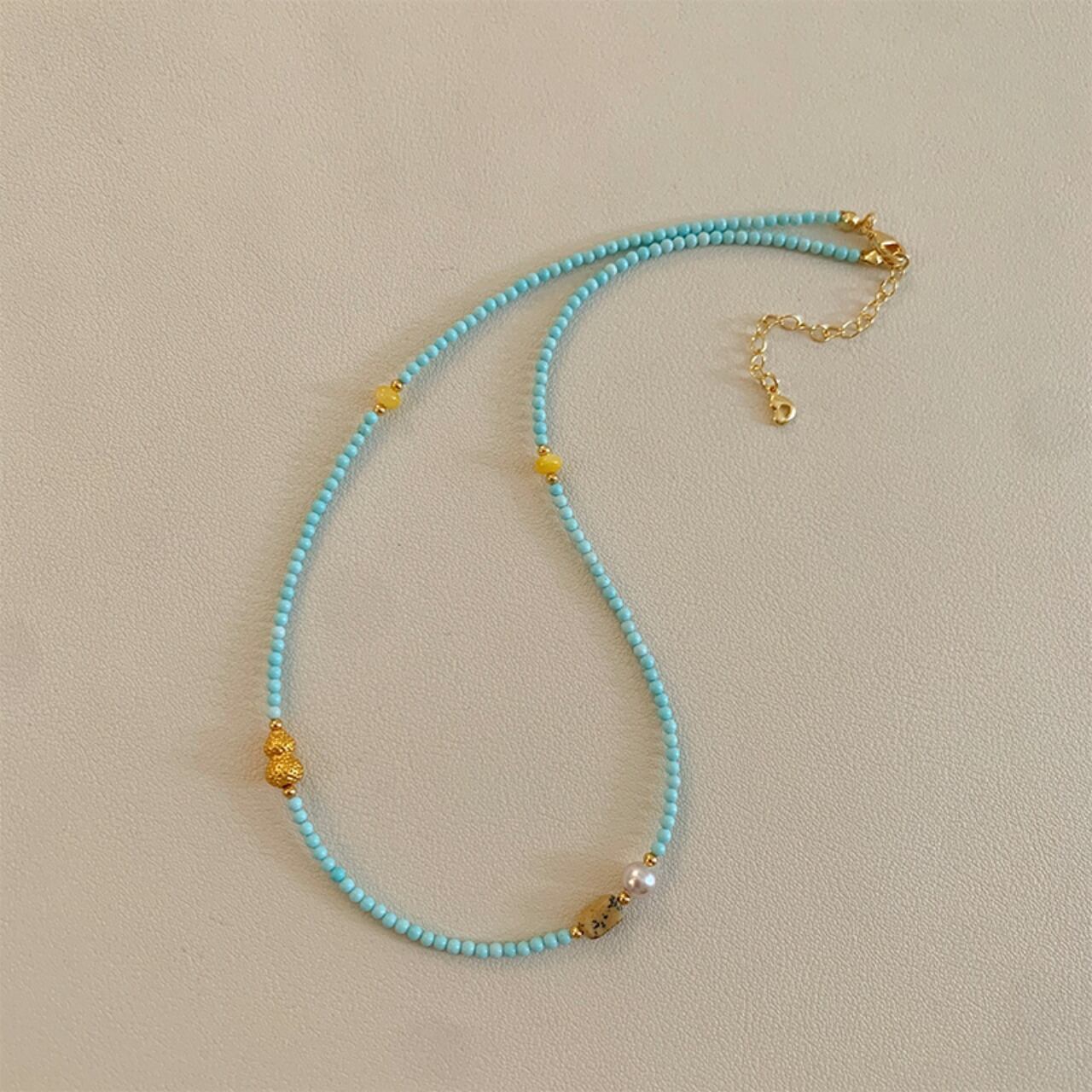 Gold Charm Turquoise- blue Choker ‐1col‐ A0389