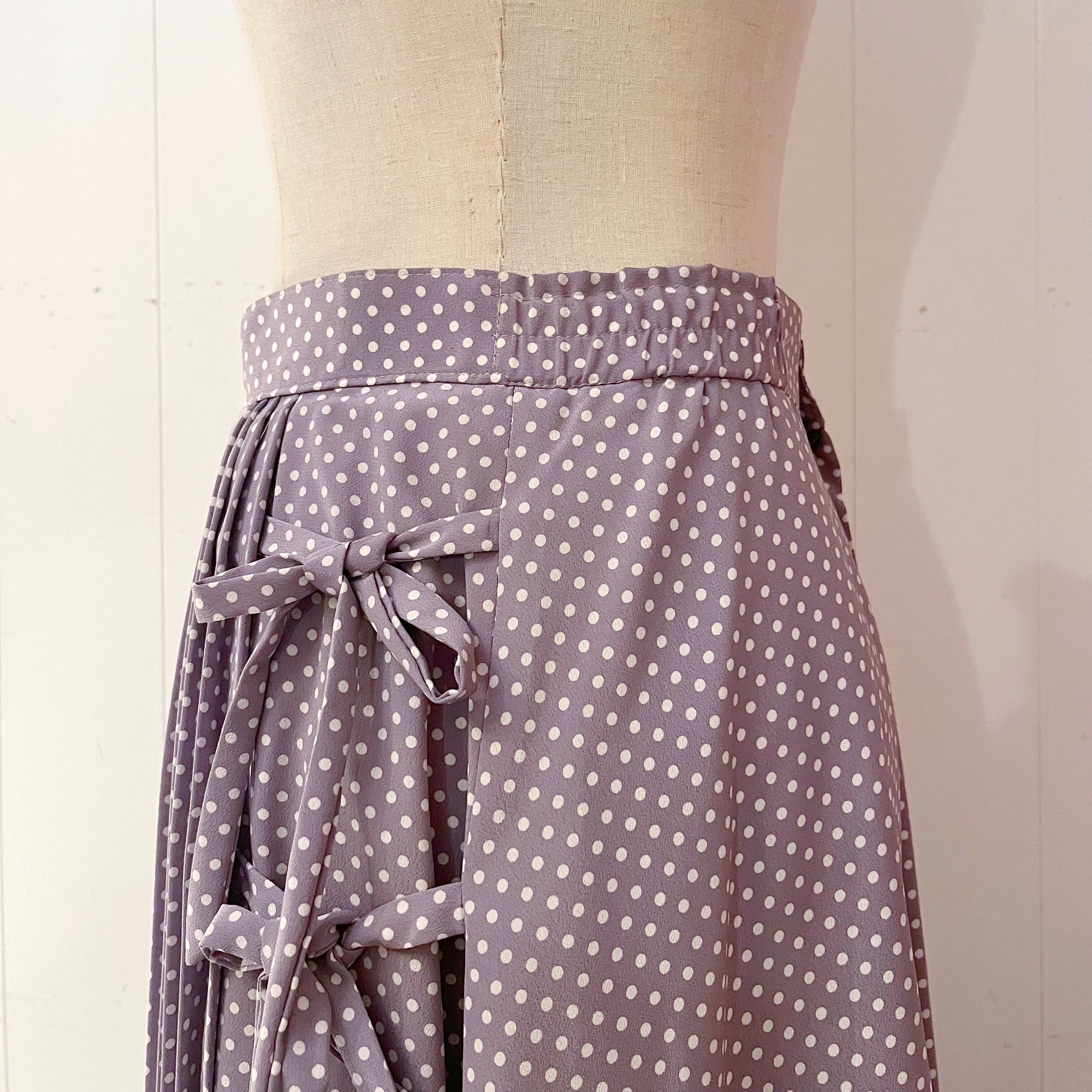 side ribbon dot pleats skirt