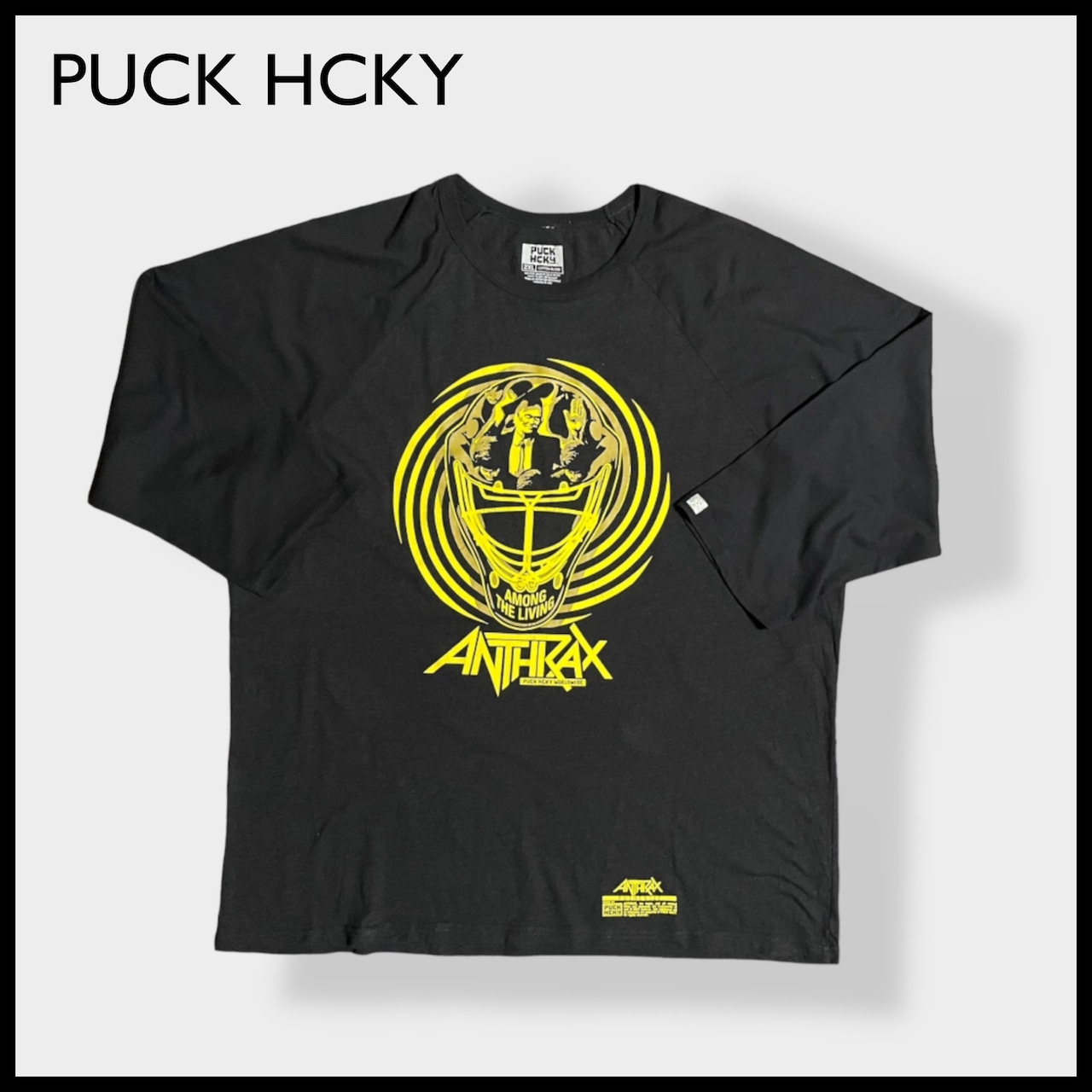 【PUCK HCKY】USA製 ANTHRAX アンスラックスバンドTシャツ 七分袖 イラスト XXL ビッグサイズ オーバーサイズ プリント ラグラン ロンt バンt ロックt メタル ハードロック スラッシュメタル US古着