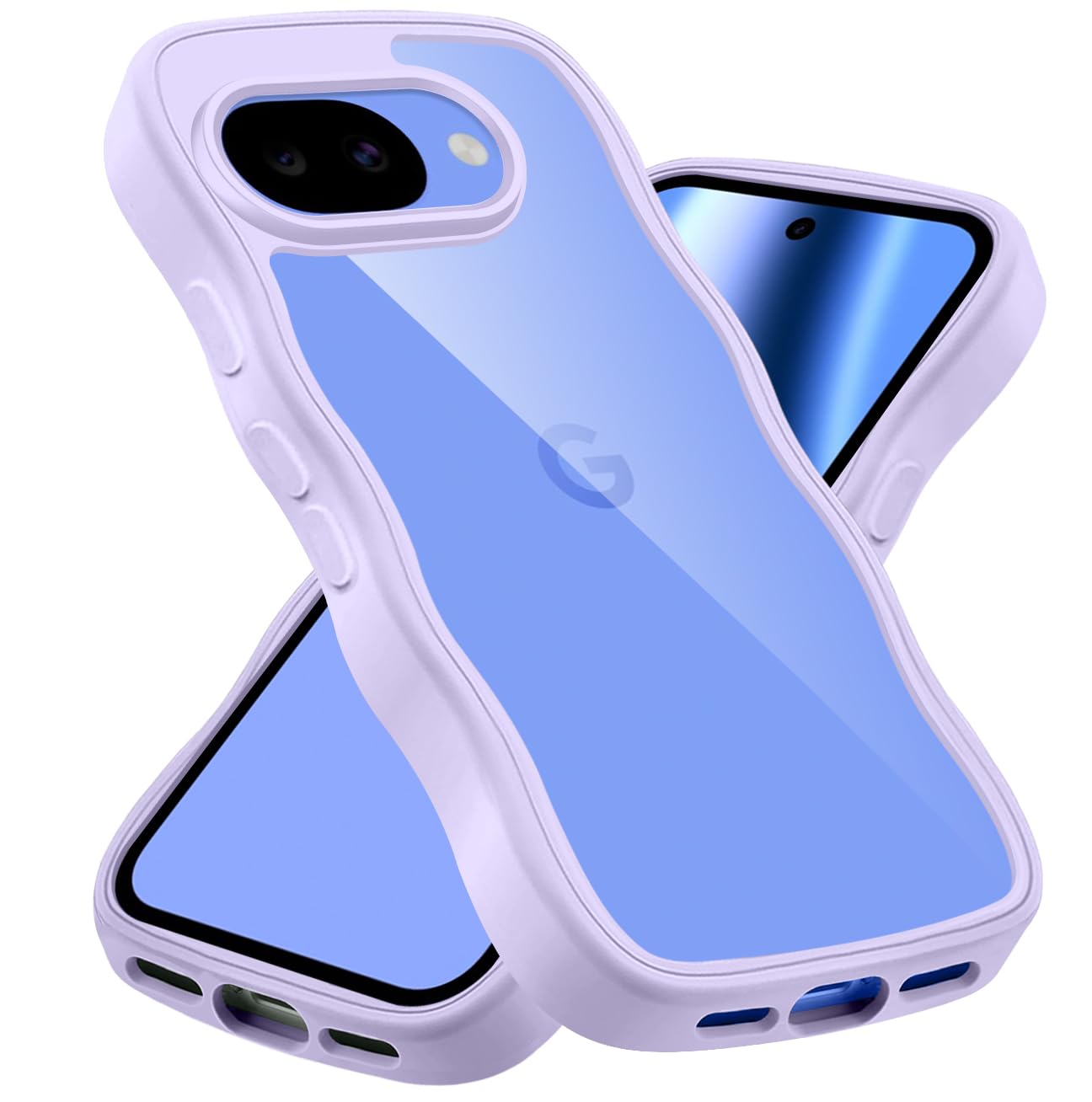 Wonyihui For Pixel 10A ケース クリア かわいい 波状フレーム 耐衝撃 グーグル ピクセル10A スマホケース 滑り止め 人気 可愛い 女性用 女子向け カバー 落下防止 (パープル)