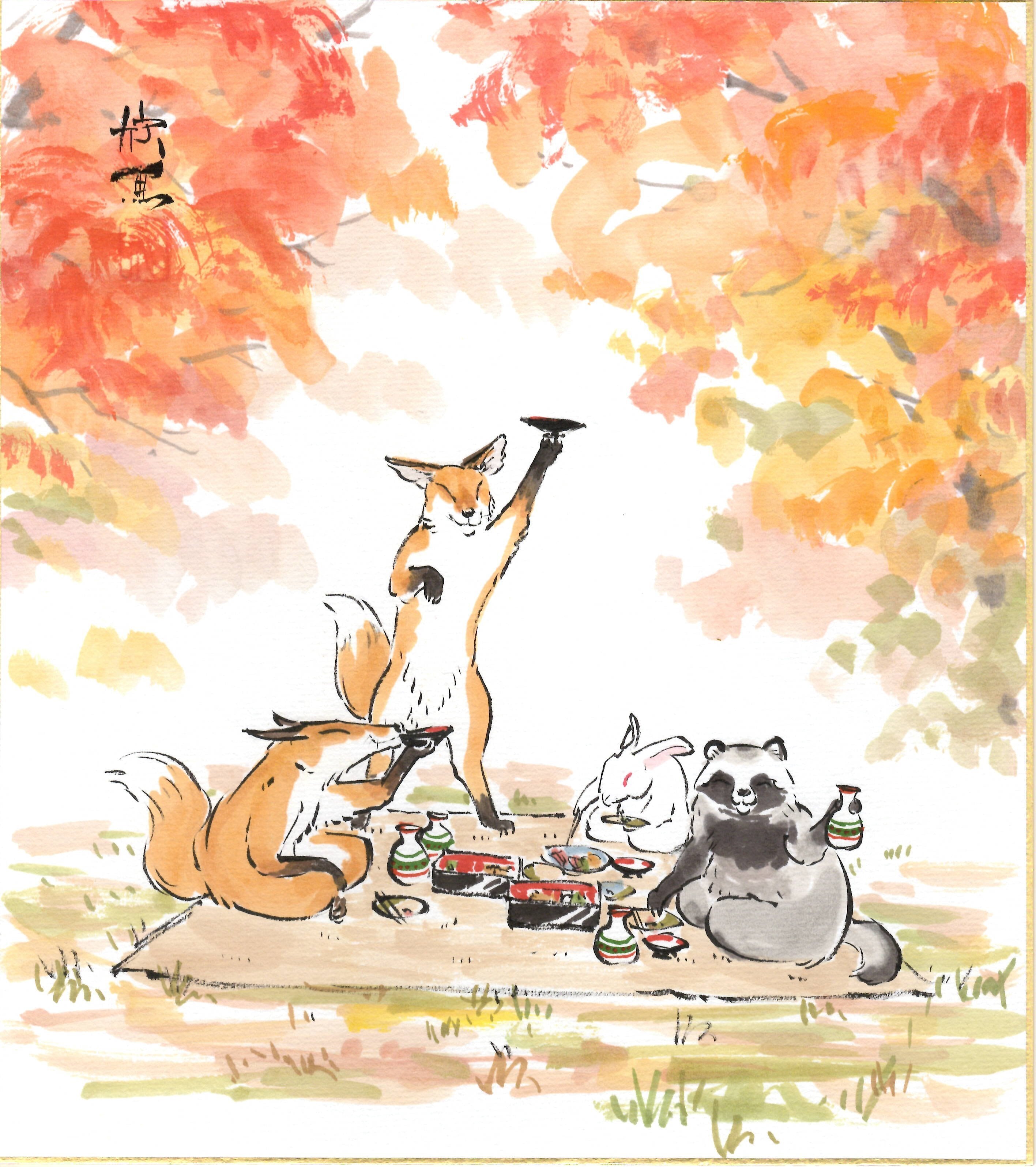 西村欣魚「紅葉雀」色紙絵 | 吉村唐木店 WEBSHOP