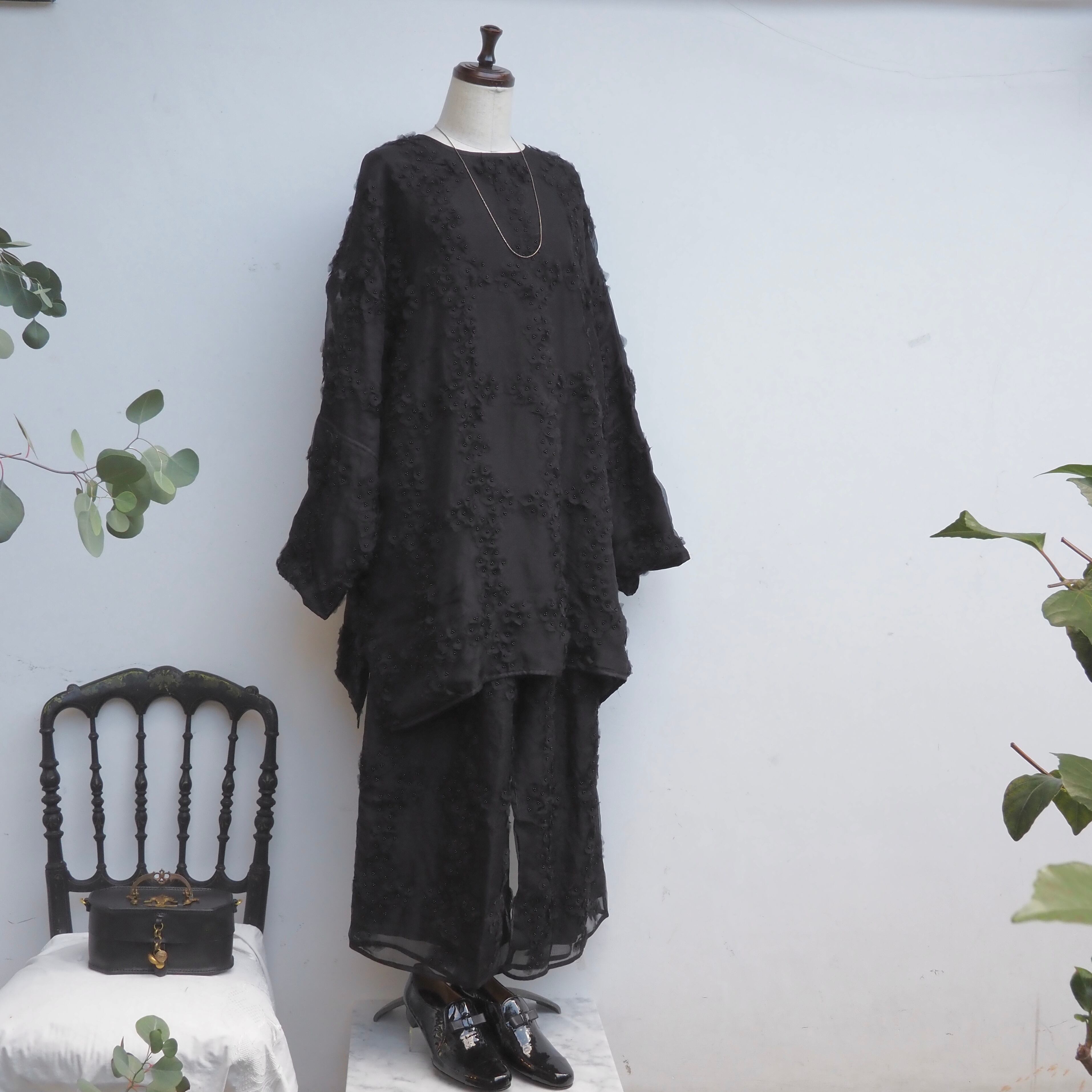 BUNON/Flower Layered Silk pants/シルクパンツ