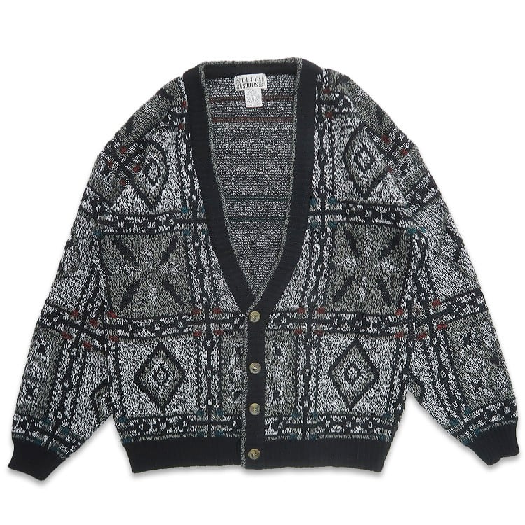 古着 CITY STREETS 総柄 アクリルニット カーディガン セーター 表記