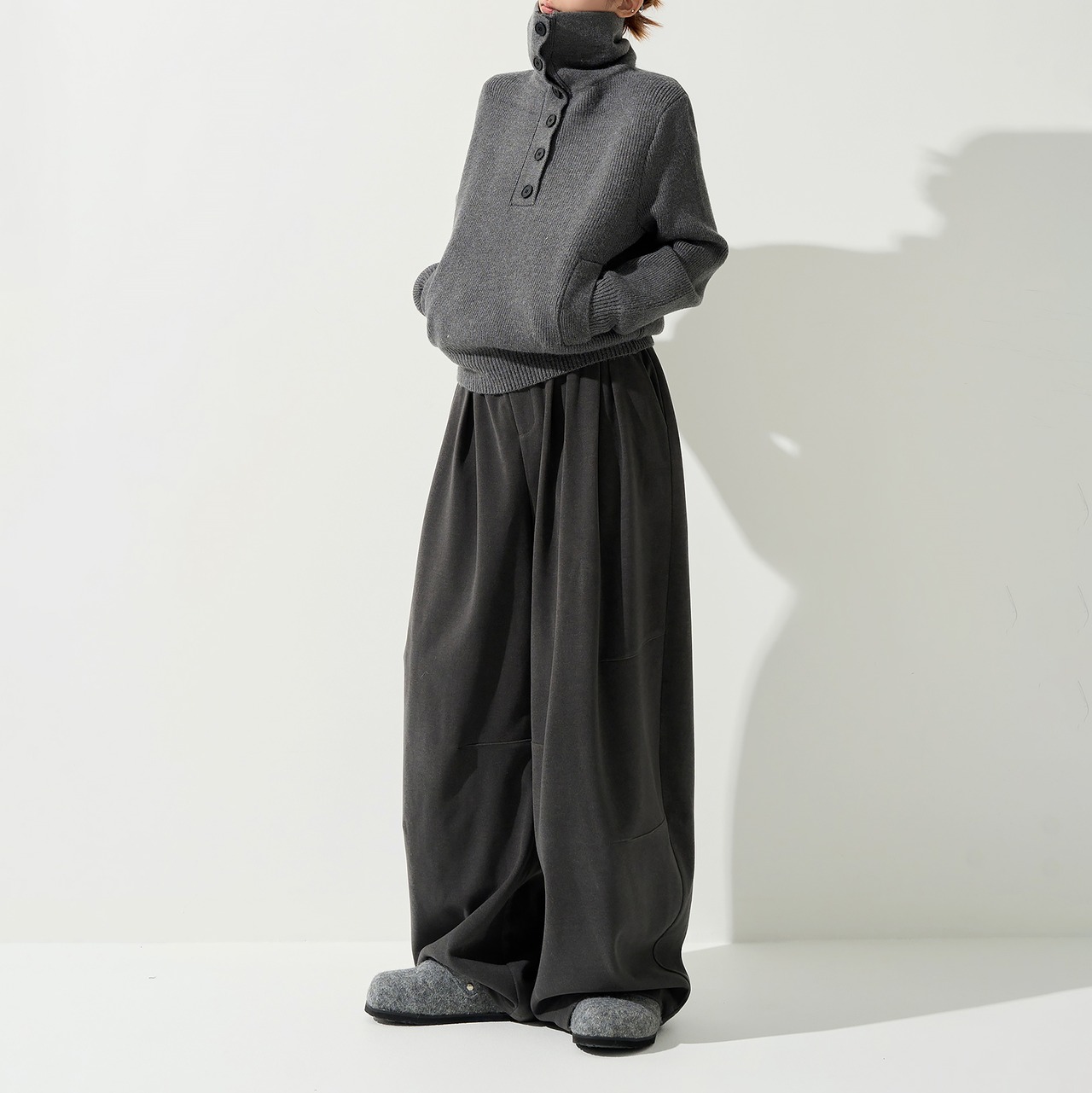 ハーフボタン ハイネックニット H0045