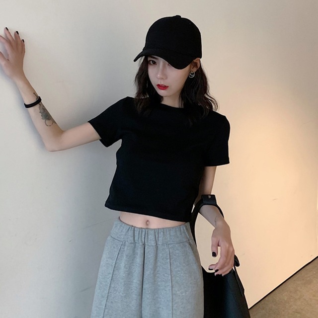 白い半袖女性2020新しい夏のドレスブラックスリムタイトなショートアッパードレスネット赤いtシャツinsスーパートレンド 1号婦人33252159475