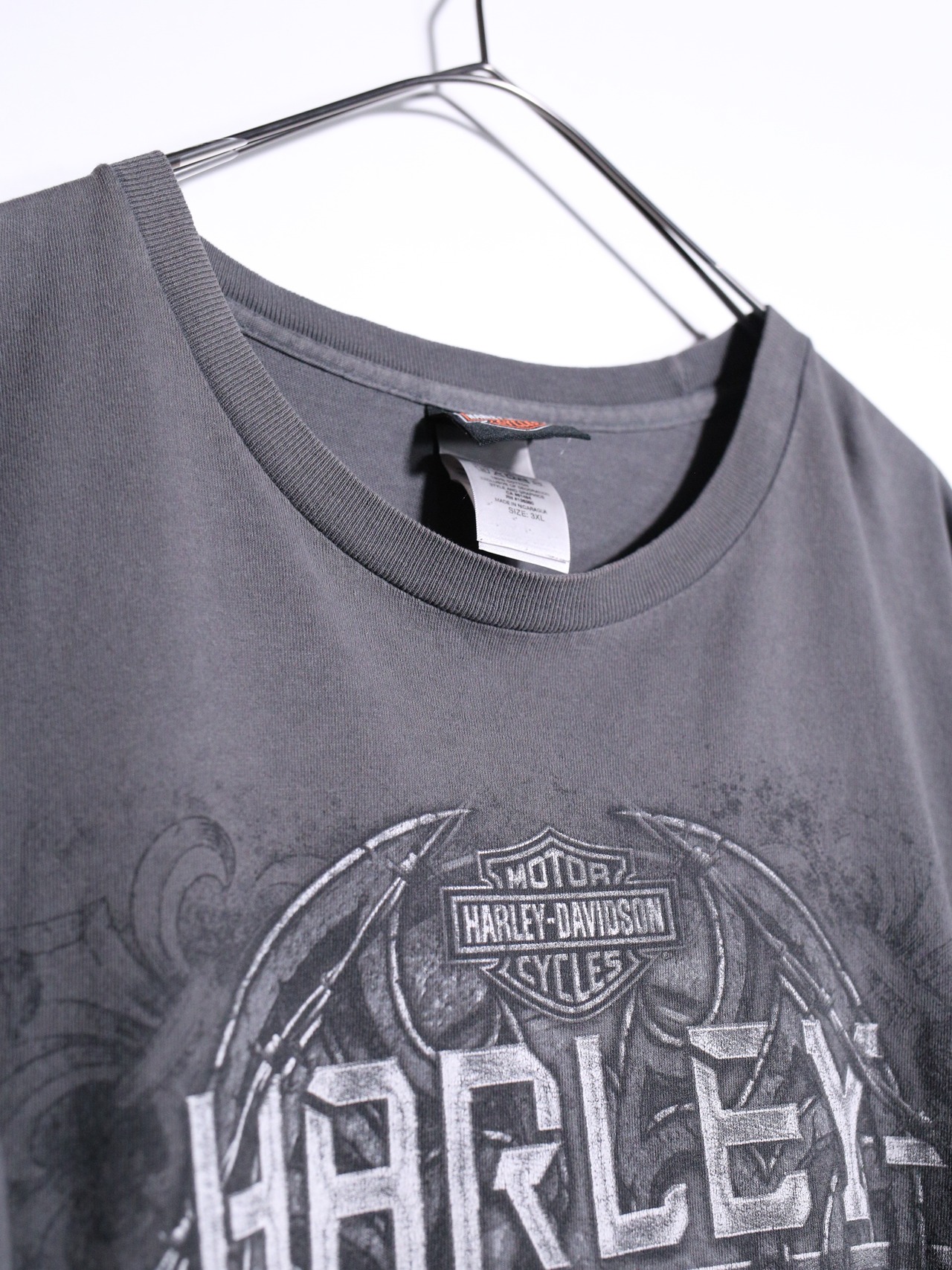 "Harley-Davidson" 墨黒 XXXL over silhouette punk logo tee - 8