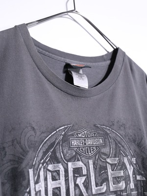 "Harley-Davidson" 墨黒 XXXL over silhouette punk logo tee