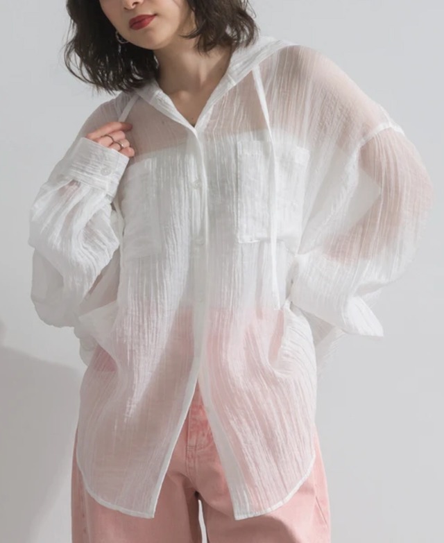 ナンバーミーTOKYO" SHEER HOODIE SHIRTS"WHITE