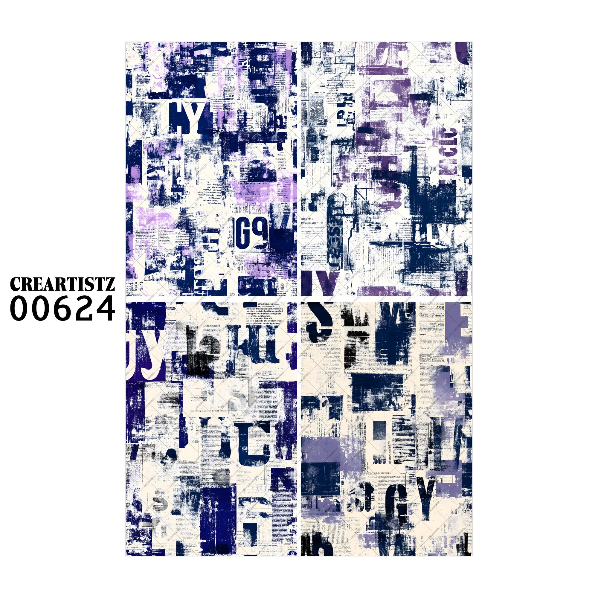 00624 背景 コラージュ素材 オリジナル 12枚セット (4種類×3枚) ペーパー/ステッカー CREARTISTZ