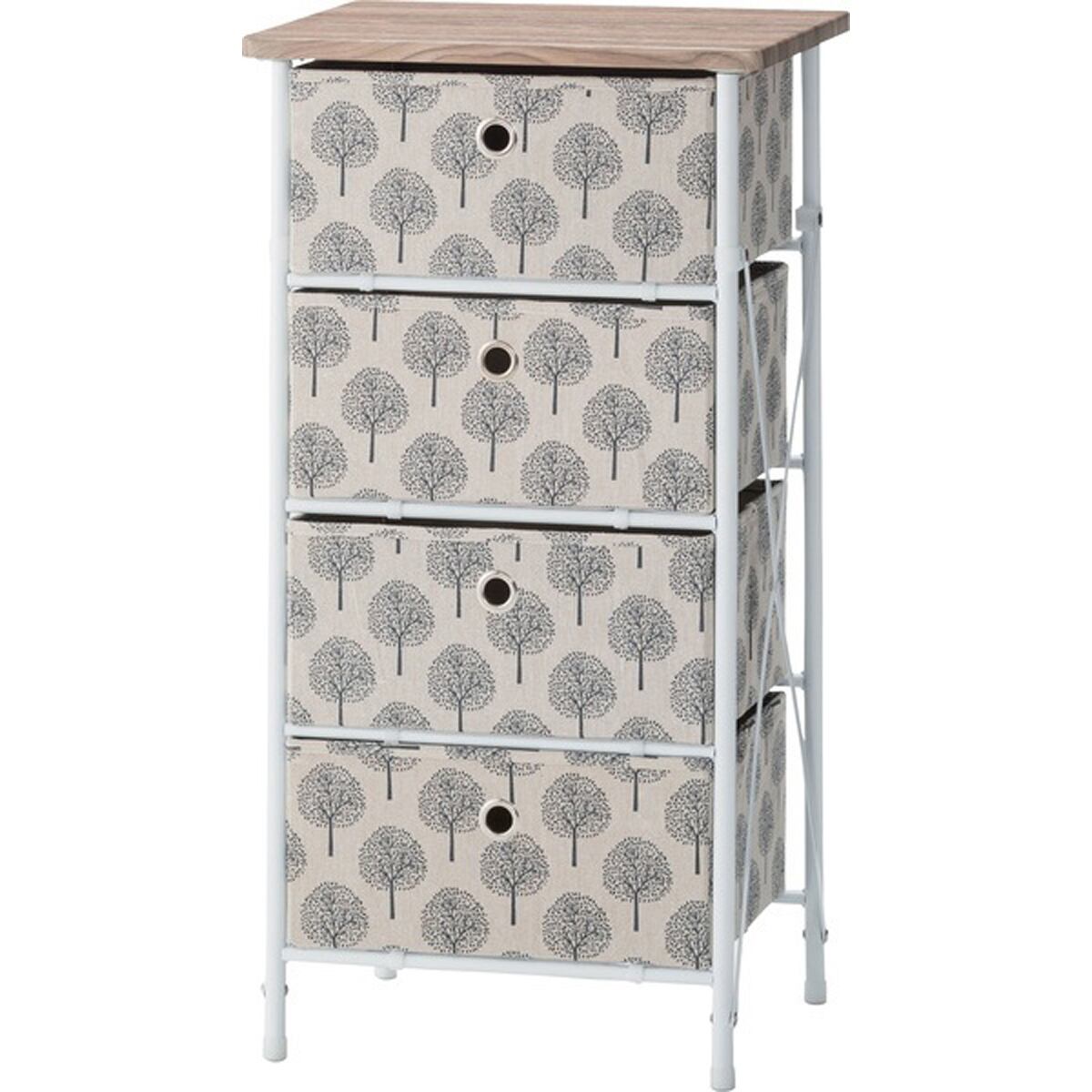 簡単組み立てチェスト4D LFS-654BE LFS-654GY 4段 簡単 ツリー柄 木 収納 服 スリム 北欧 おしゃれ ナチュラル かわいい カントリー リビング 収納 ショップ 店舗 インテリア ベージュ グレー