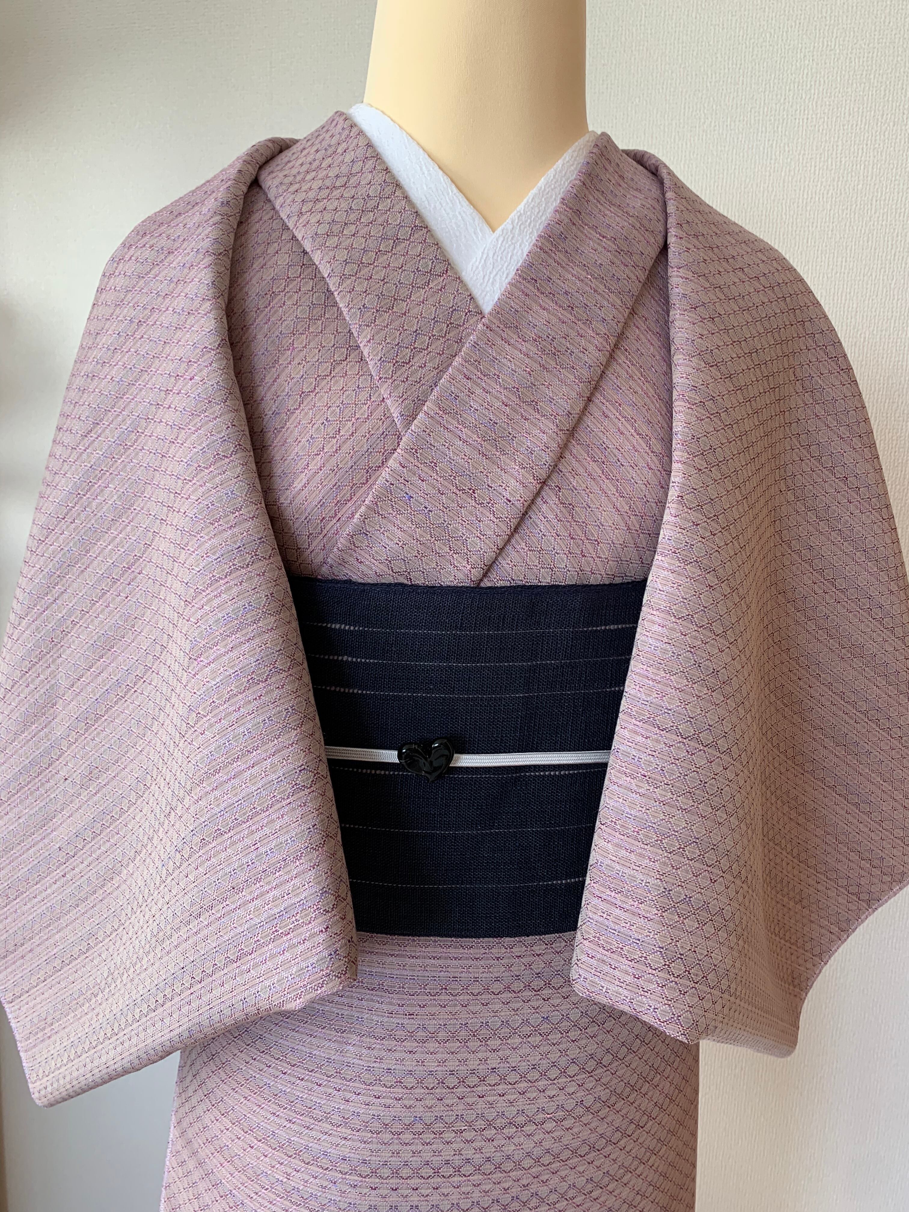 破格値セール 現品限り 木綿と暮らす 稀少 京都織元板締め絞り反物 伊勢木綿 洗える着物 反物「格子京紫×桜色」未仕立て 木綿きもの 日本