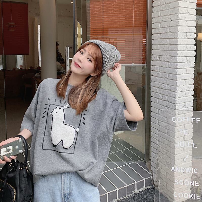 Tシャツ サマースタイルルーズショートトップス かわいい 夏物 ブラックストロベリース17946816417