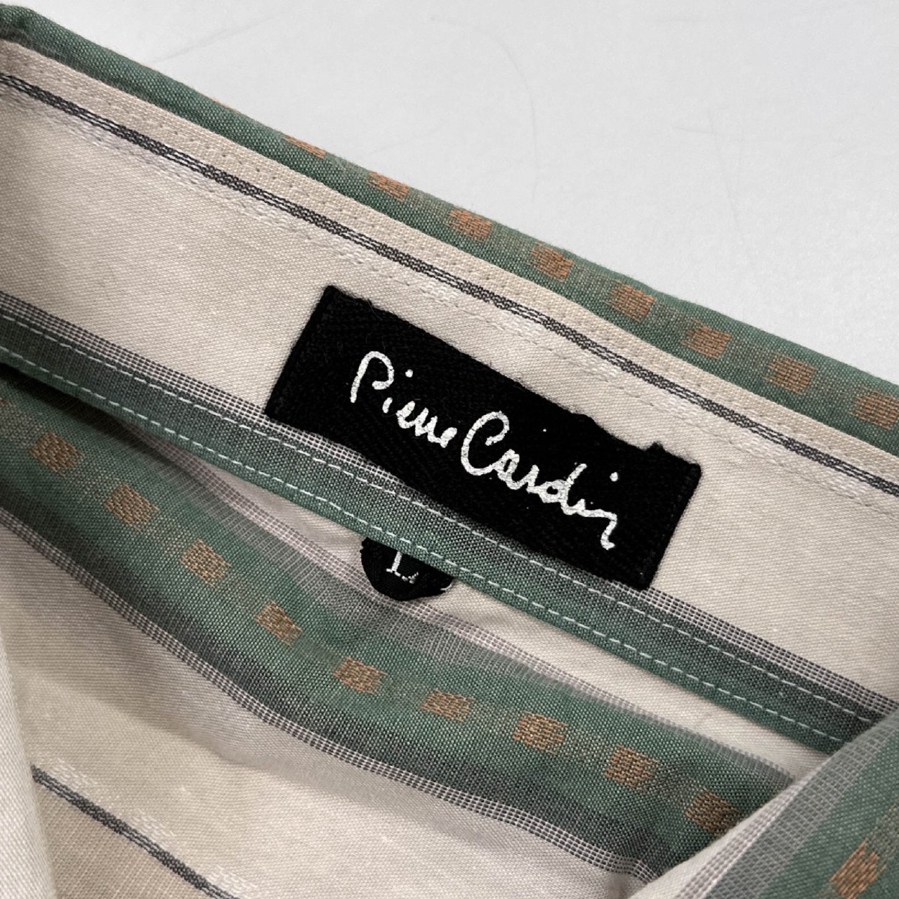 レア!! ビンテージ!!◆pierre cardin ピエールカルダン ストライプ 総柄 半袖シャツ Lサイズ /メンズ