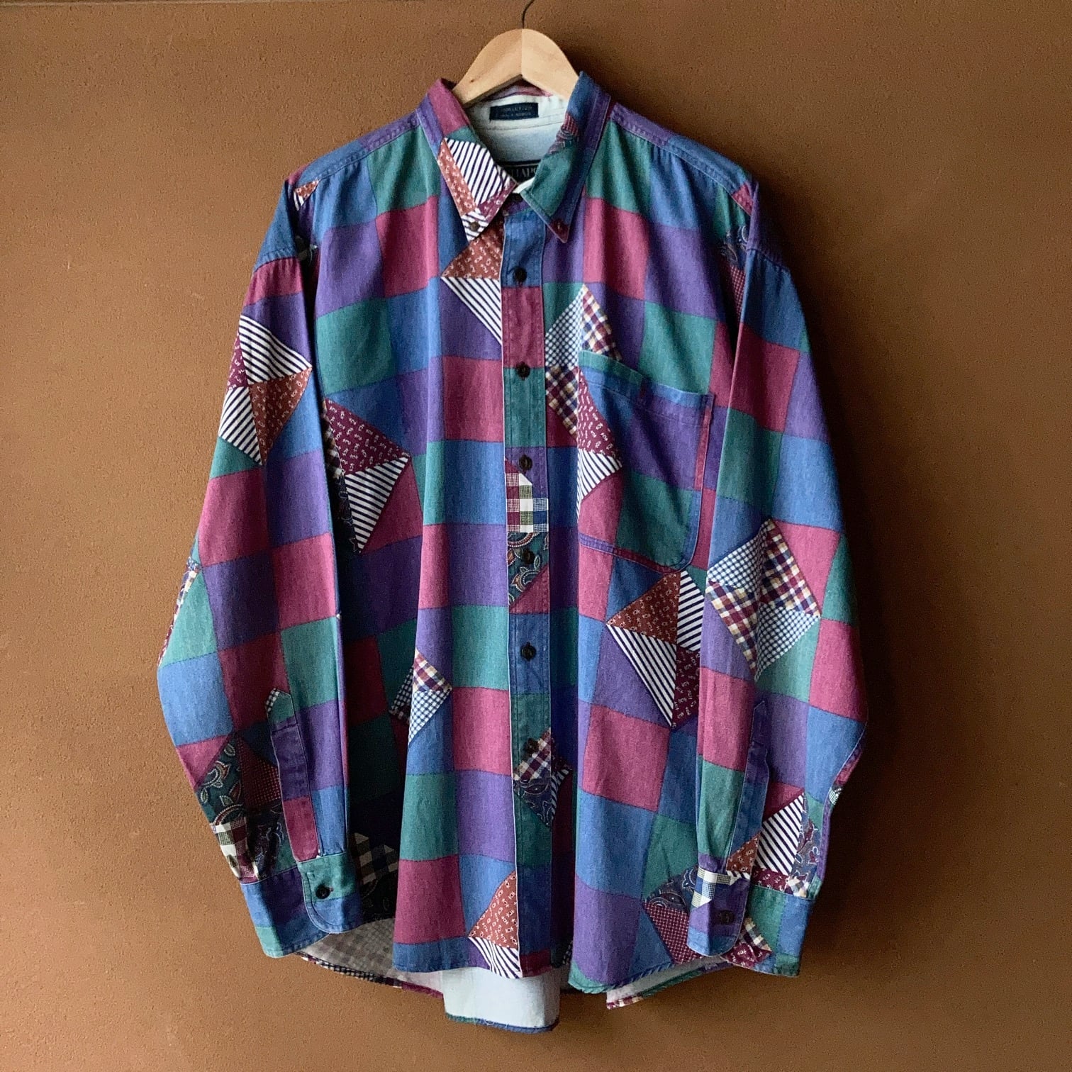 90's~ CHAPS Ralph Lauren パッチワーク風 コットン総柄 L/Sシャツ SIZE XL【0814A18】