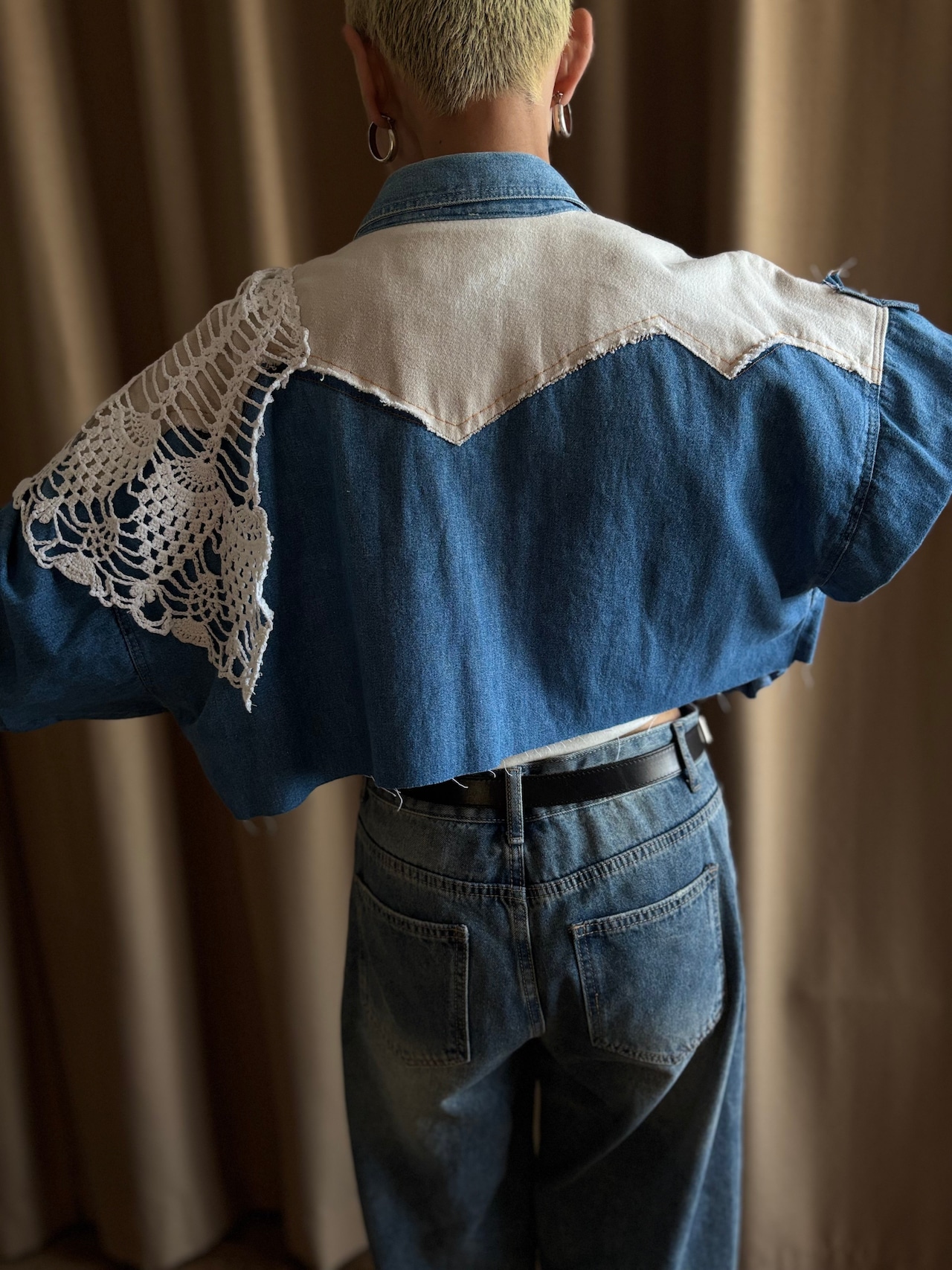 western crochet remake dungaree shirt-4722-5