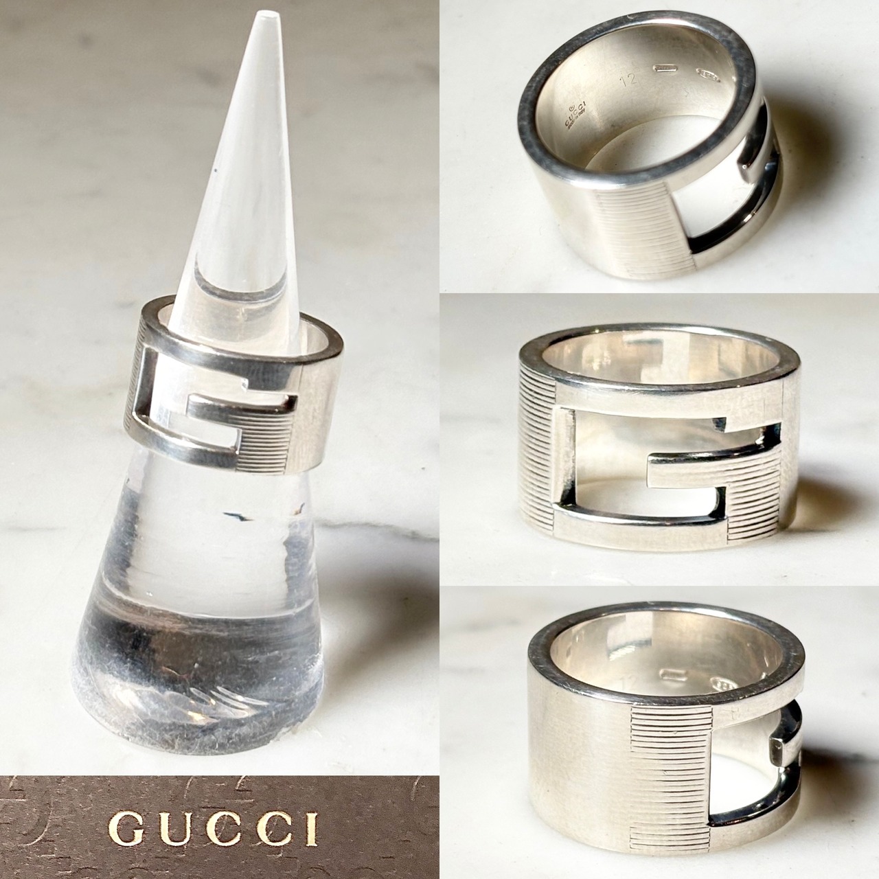 GUCCI silver cut out G wide ring