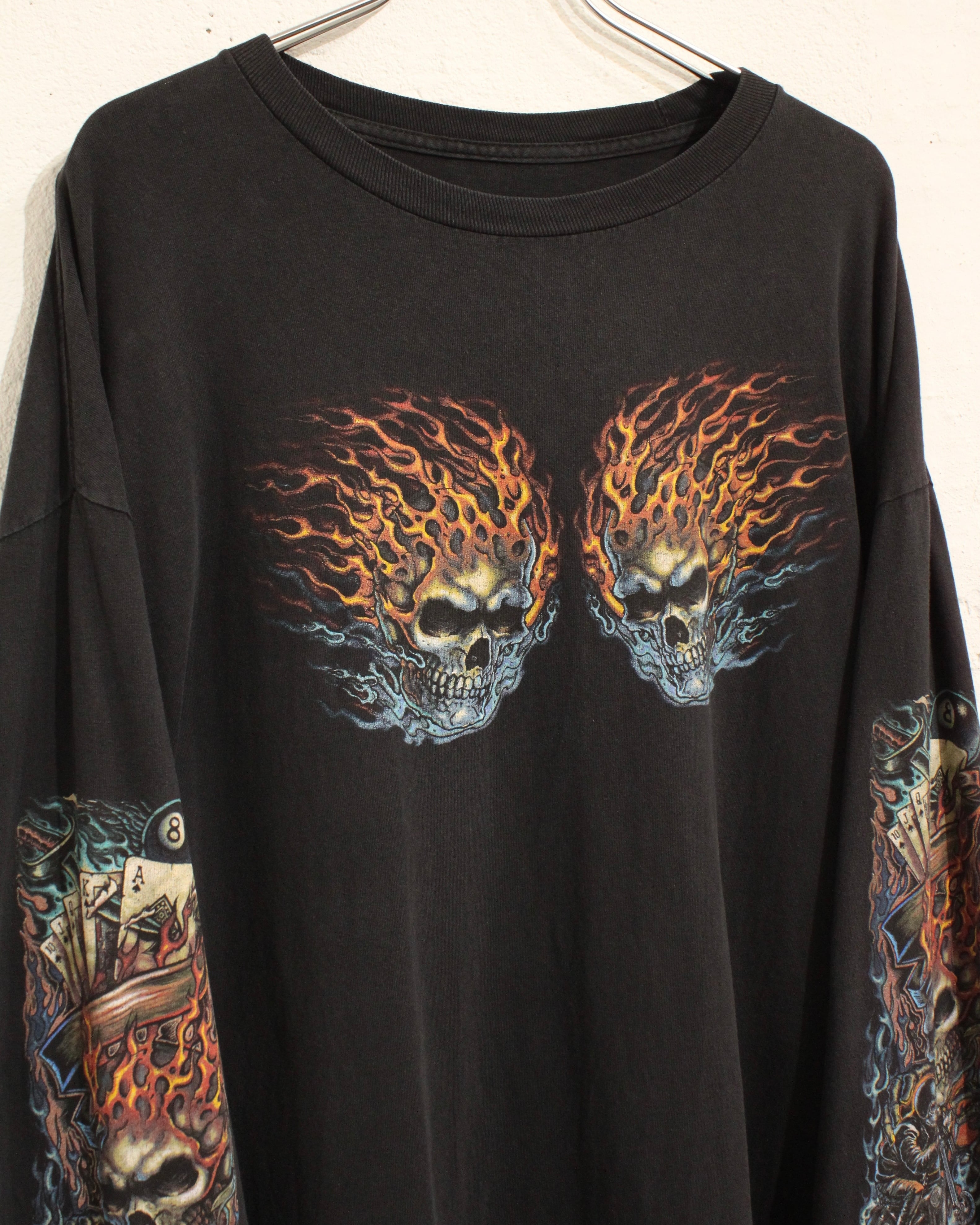 00s~ Unknown "Skull Fire" L/S Print Tee