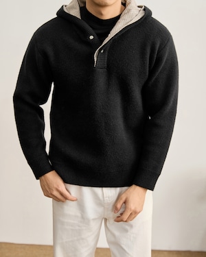 フード付 ハーフボタンニット 2色 A0068