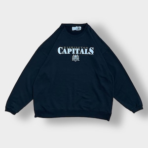 NHL カナダ製 ワシントン・キャピタルズ Washington Capitals スウェットシャツ トレーナー XXL ビッグシルエット ロゴ プリント クルーネック 黒 アイスホッケー プロチーム SWEATSHIRTS US古着