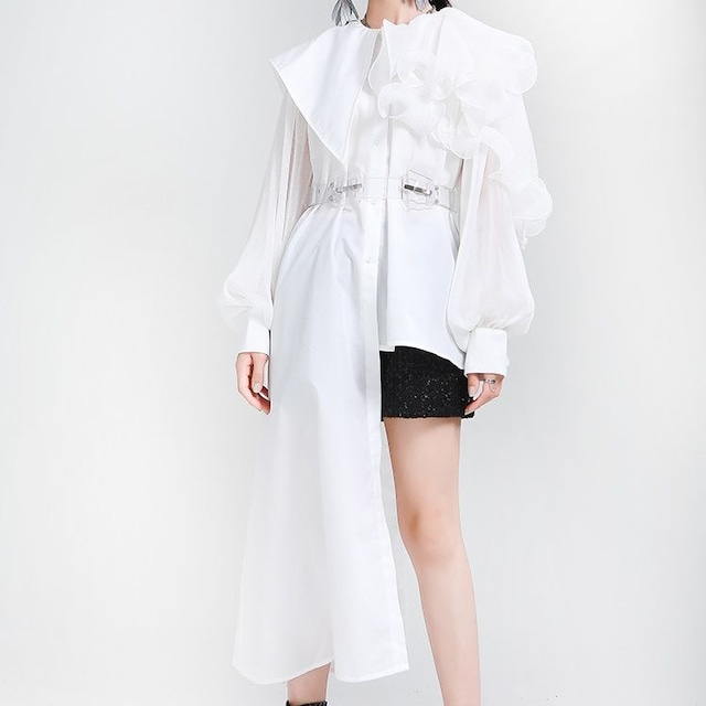 ASYMMETRIC DESIGN BIG COLLAR SHIRT 3colors M-11775