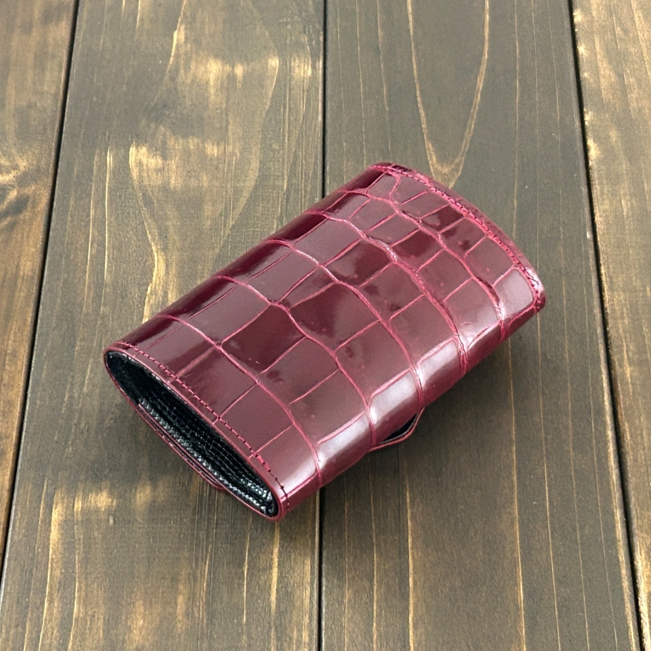 クロコダイル × リザード コンパクトウォレット ボルドー