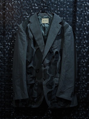 "再倖築"vintage irregular Drilling pattern tailored jacket