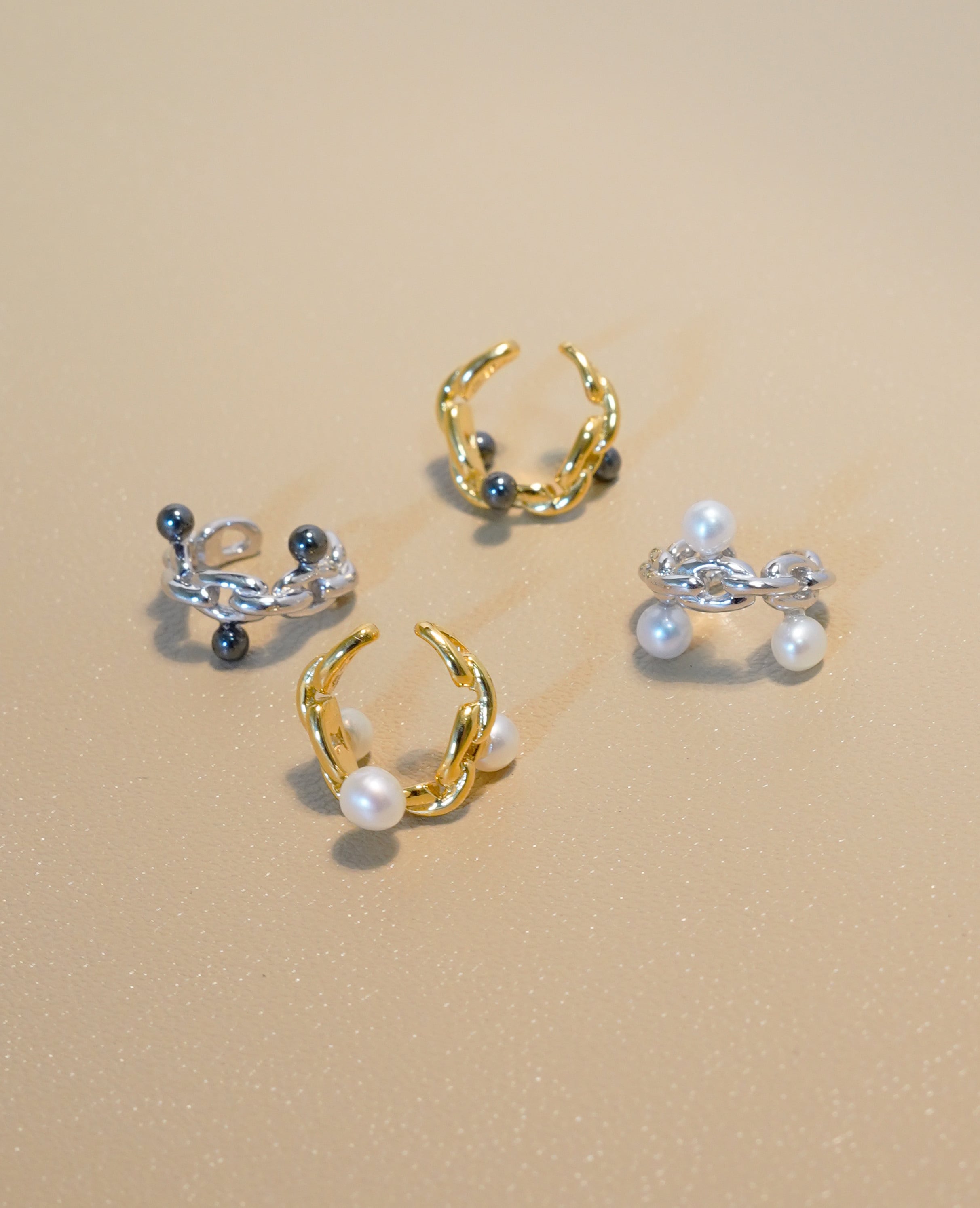 (SV)Pearl&Hematite Earcuff