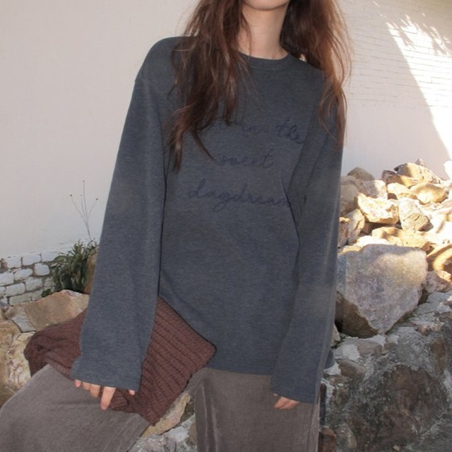 クルーネックテキスト刺繍ロンTee [am03564]