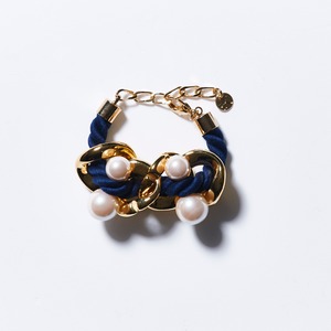 BIG CHAIN PEARL BRACELET (NAVY)