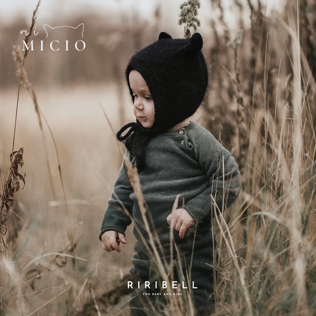 即納【mi MICIO】Kitty bonnet / Alpaca&silk / Beige, Black