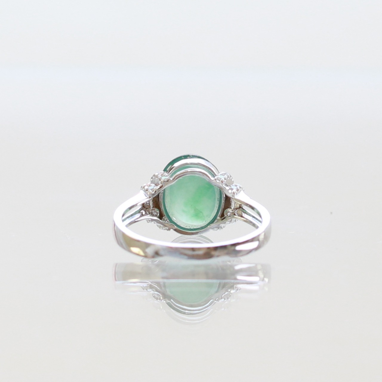 青翡翠リング K10WG green jade side diamond A貨翡翠 jd_rg2051