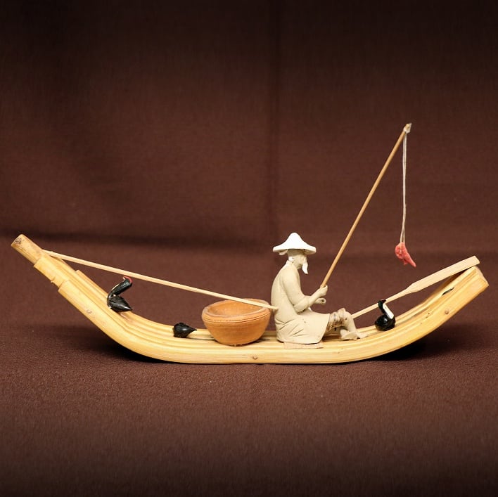 筏の上の釣り人・人形・置物・No.181012-22・梱包サイズ60