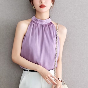 3色／ホルターネック楊柳シフォントップス ・76094