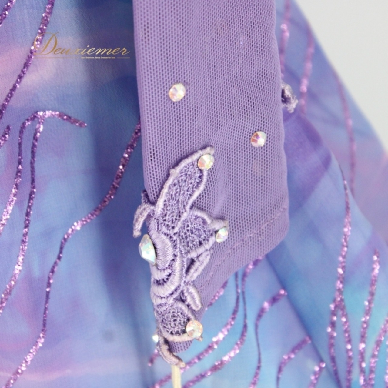 社交ダンス 衣装 スタンダード ドレス ワンピース パーティ衣装 女性用 レディース オールシーズン 紫 青 ブルー系 パープル系 ラインストーン 長袖 レース 光を纏う ボリューム 優雅 伸縮性 ポリエステル 綿 ドレスアップ パーティー おしゃれ キッズ