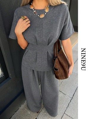 peplum-tops＆wide-pants chic 2set【NINE-S0003】