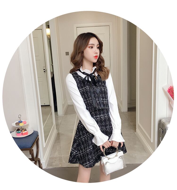 大人気 ツイード リボンタイ セットアップ風 ドッキングワンピース ガーリーワンピース N006 ロリ ツイードワンピース 双子ファッション 双子コーデ デートワンピース Rumina Select Shop