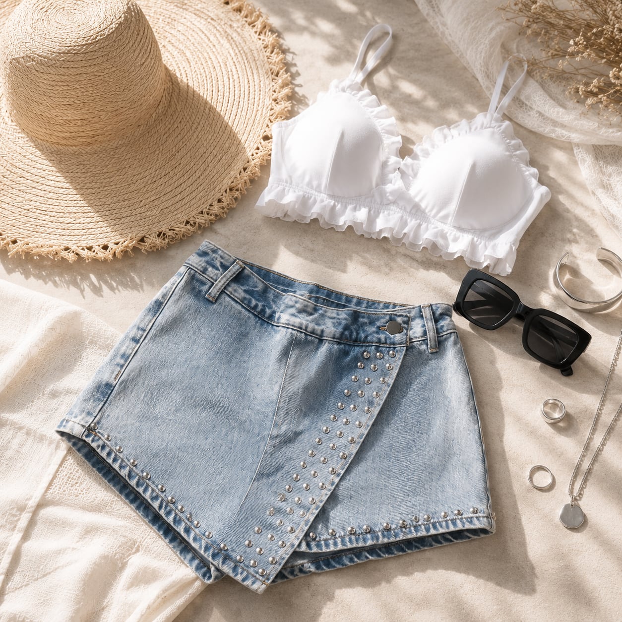 Studs Denim Shorts