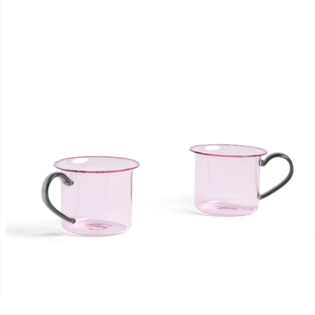 BOROSILICATE CUP SET OF 2 Pink with Grey Handle［ HAY ］