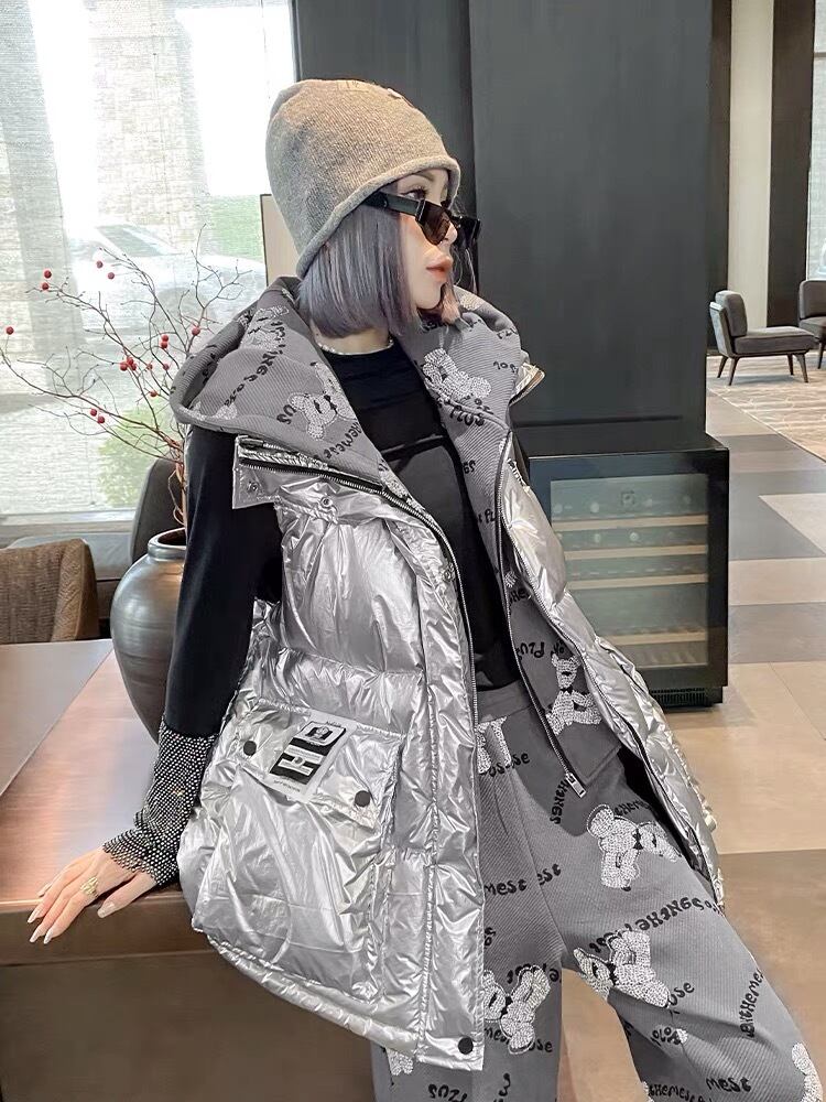 シルバー ジャケット アウター ベスト ダウン ラインストーン 銀