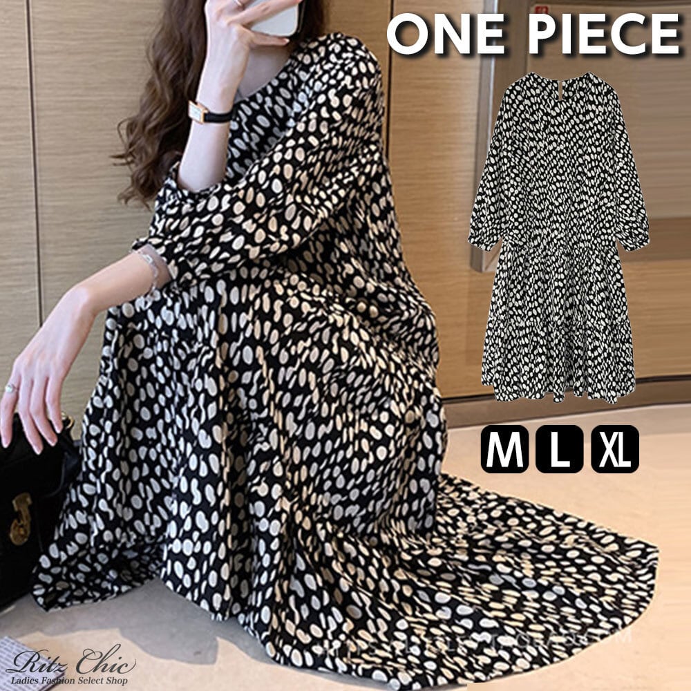 ワンピース 長袖 レディース 春 秋 韓国 ドット柄 ロングワンピース きれいめ 大人 かわいい おしゃれ ゆったり フェミニン 清楚 上品 シフォンワンピース 大人可愛い 大人女子