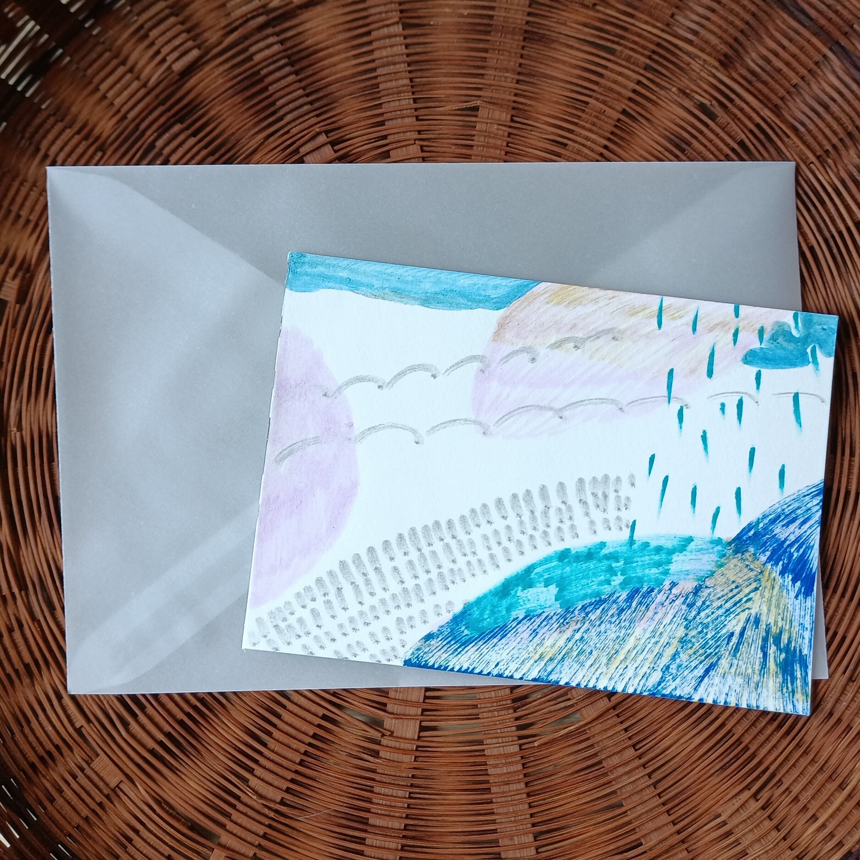 ミニサイズ　ドローイング　手描き　イラストレーション　抽象画　お部屋の飾り　ディスプレイ