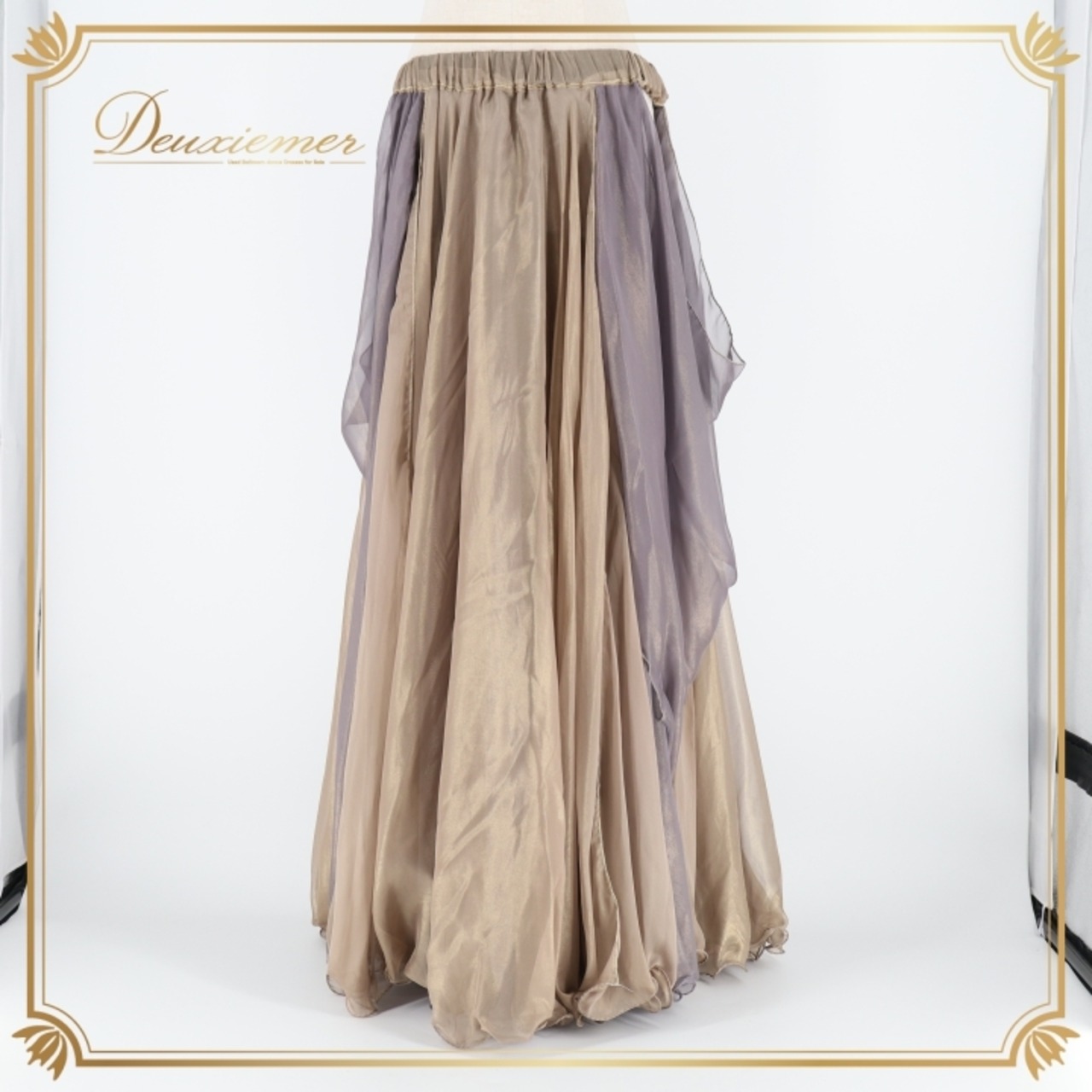 ベリーダンス オリエンタル 衣装 スカート ゴールド系 無地 シンプル 光沢 練習 レッスン 金 透け感 華やか 上品 スリット かわいい ダンス衣装 ステージ イベント ふんわり